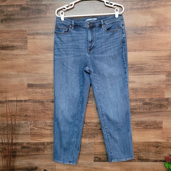 Lands End Jeans Women 12 Straight Crop Medium Dark Wash Soft Stretch Comfort - Picture 1 of 12